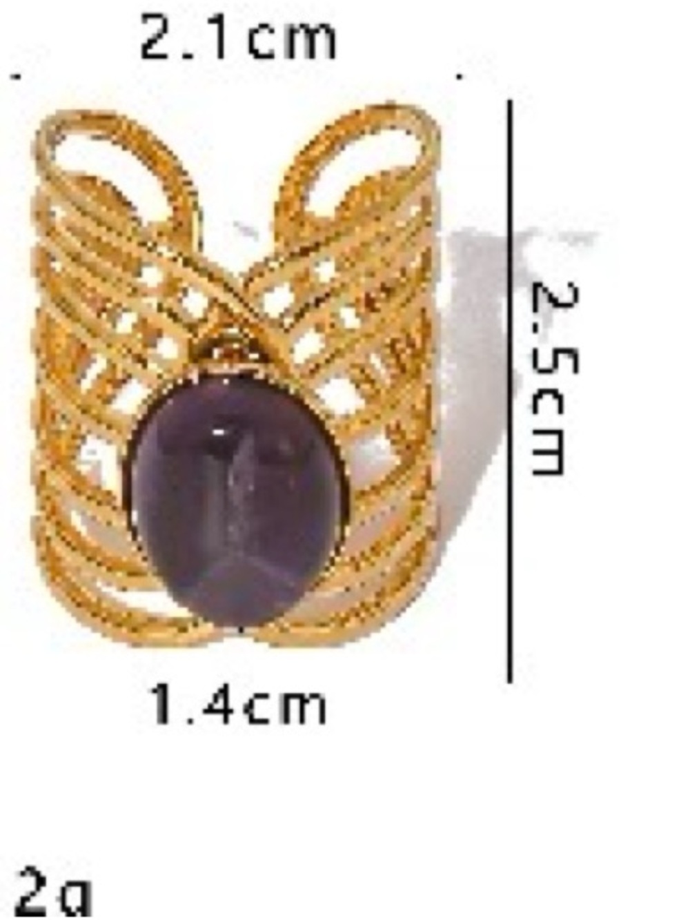 18k gold plated Filigree adjustable Ring with Purple Stone